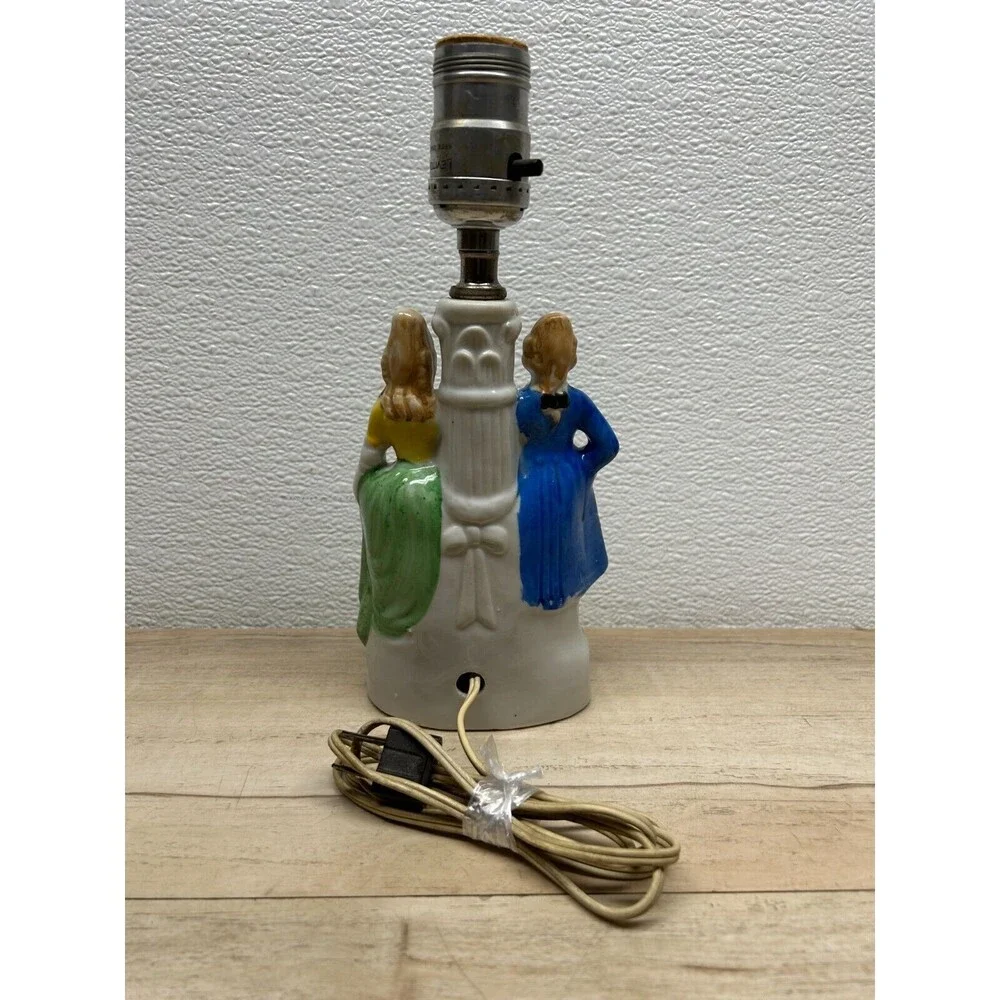 Vtg Porcelain Victorian Couple Night Stand Lamps Set Of 2 Original Shades Japan